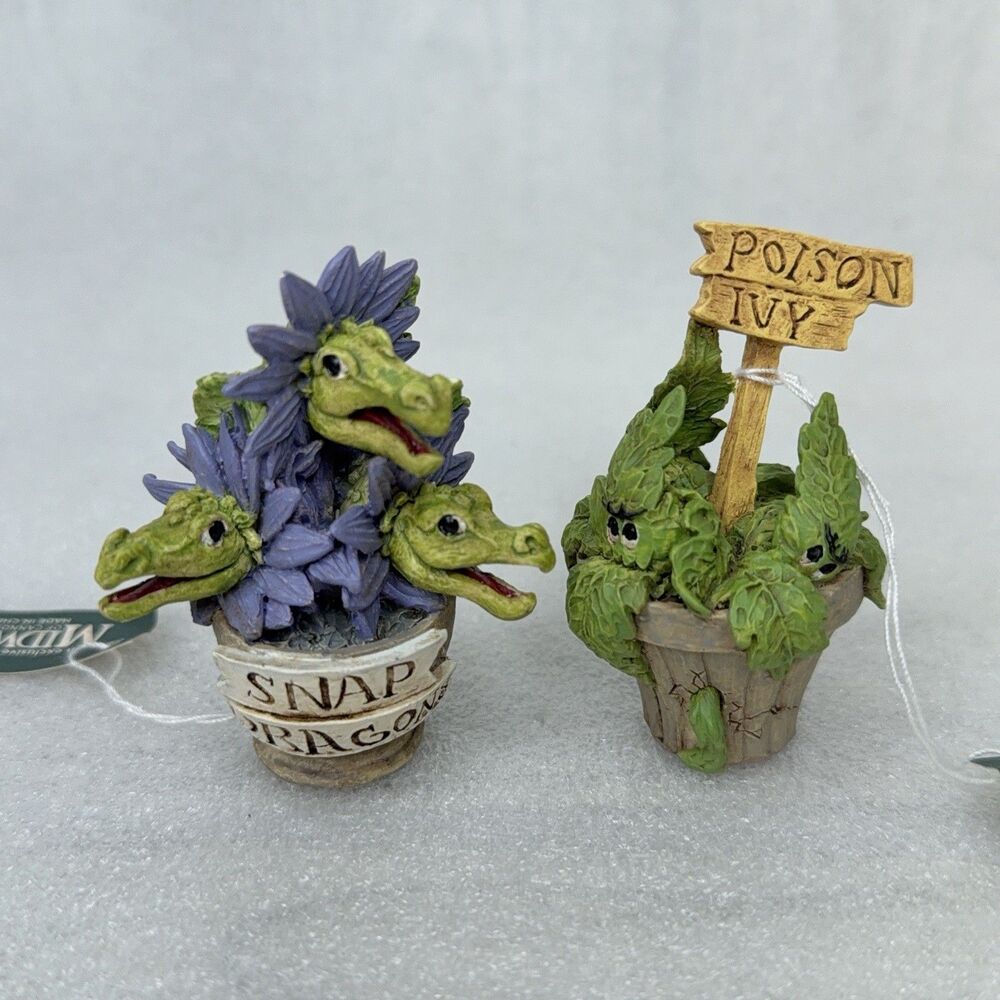 Creepy Hollow Halloween Village Snap Dragons & Poison Ivy Plants Figurines NOS